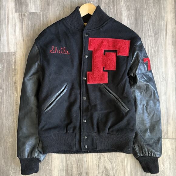 Vintage Fort Dodge Swimmers Chain Stitched Jacket Size M/L 1970s Leather Wool - Picture 2 of 10